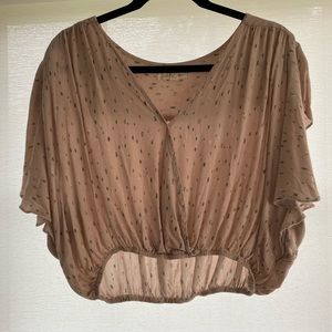 Pink & Green Dot Cropped Short Sleeve Blouse